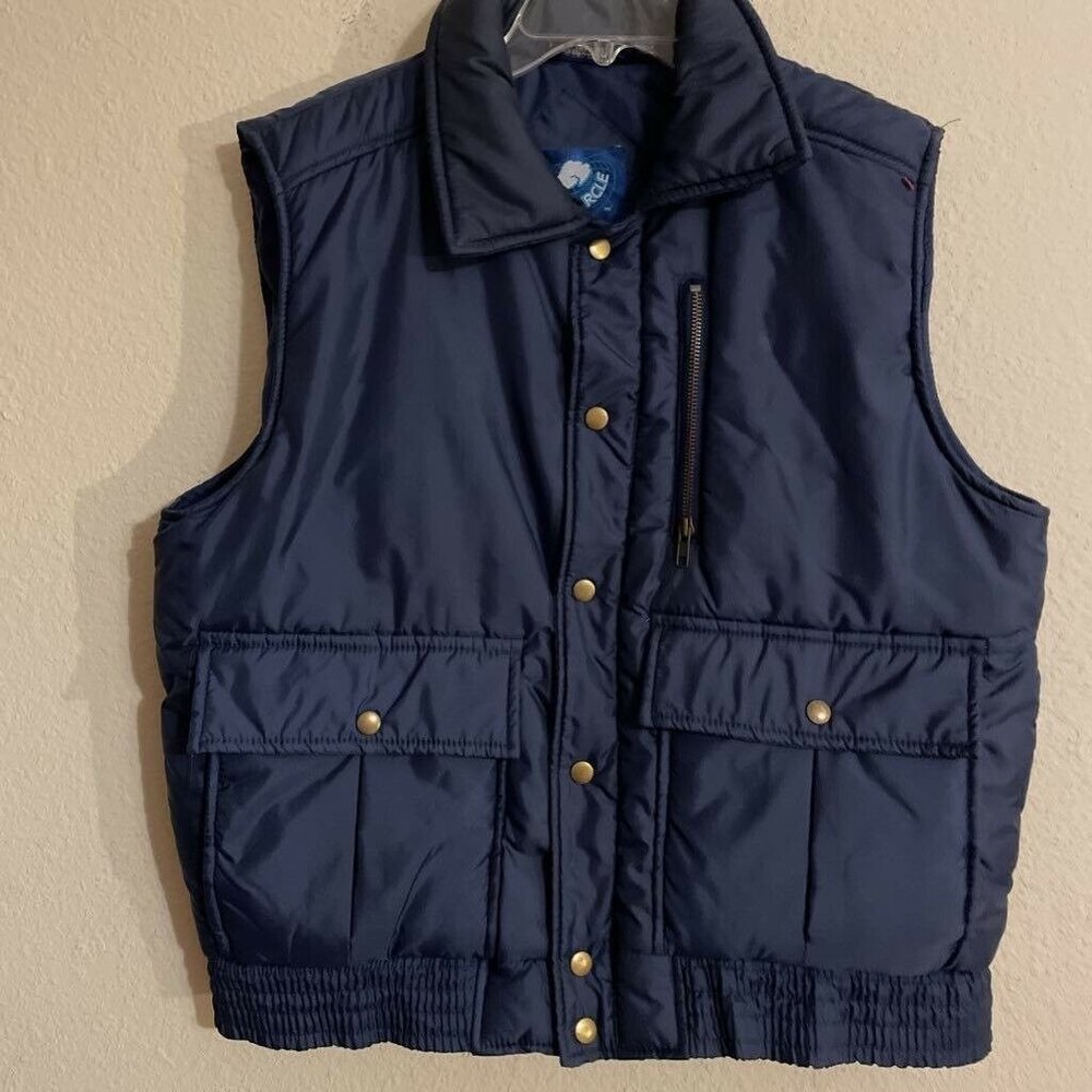 Arctic Circle Mens Ski Vest Blue Snap Flap Pockets Collared Lined Waist Length L